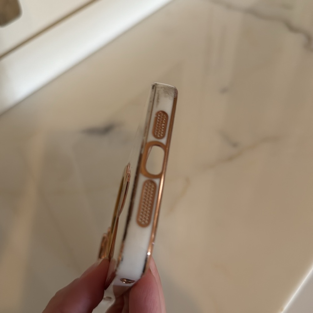 Gold and White iPhone 14 Pro Max Phone Case with Ring Holder MagSafe - Picture 6 of 10
